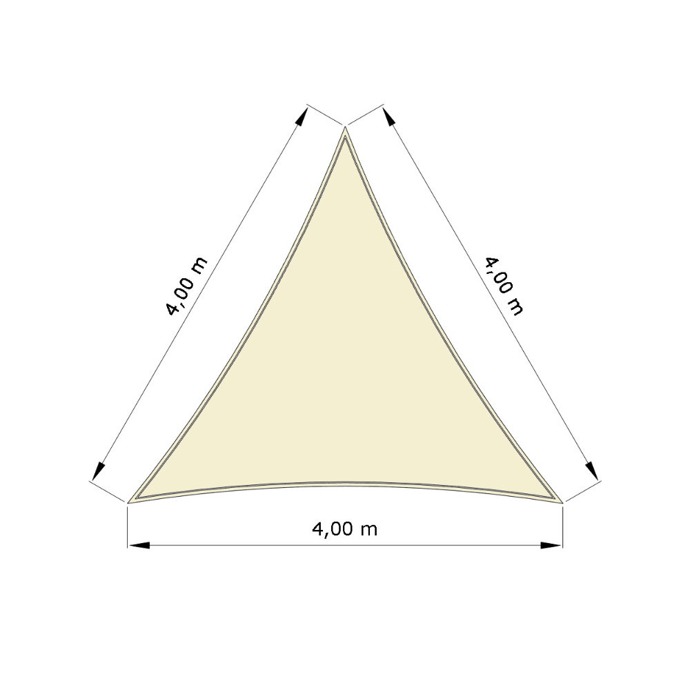 Voile d'ombrage standard ajourée triangle équilatéral Naturel (759 AustralMesh) d'une dimension de 4x4x4m